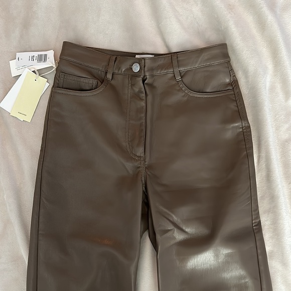 NWT Aritzia Wilfred Melina Vegan Leather Cropped Ankle Pants - Shitake - Size 2 - Picture 7 of 8